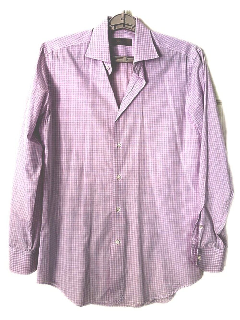 Canali 1934 Dress Shirt Mens 39-15.5 Pink White Blue Micro Check Luxury Italy